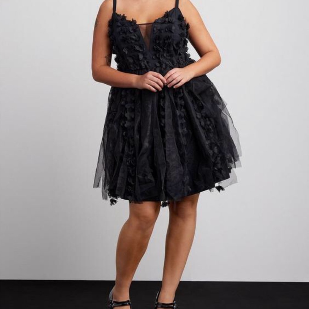 Torrid Black Tulle Dress with Floral Accents